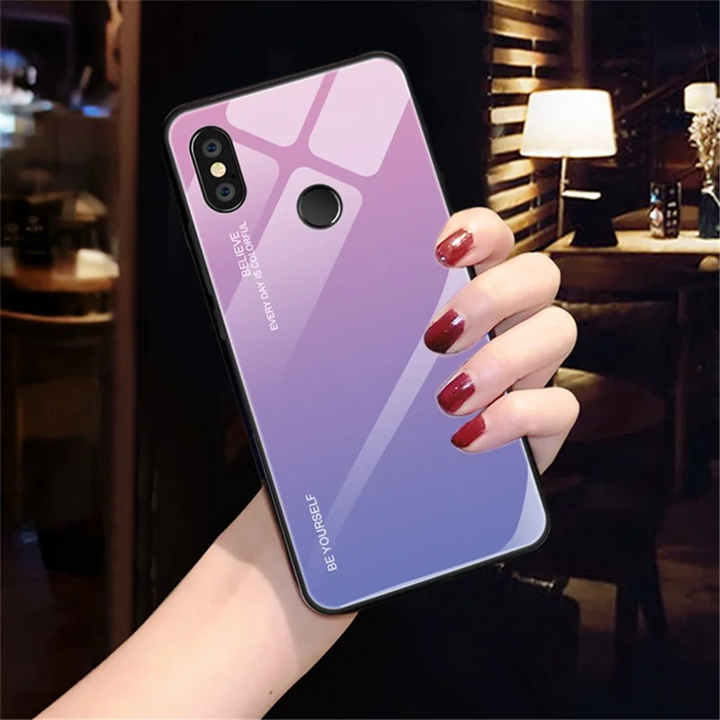 Gradient Glass + TPU + PC Hybrid Back Case for Xiaomi Redmi Note 5 Pro - Rose / Blue