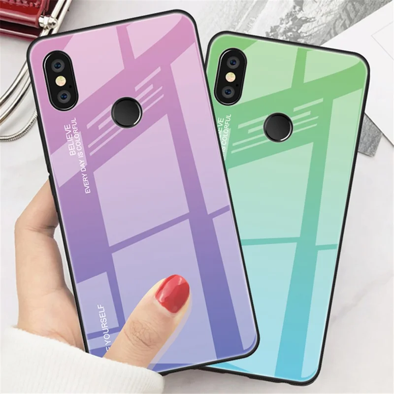 Gradient Glass + TPU + PC Hybrid Back Case for Xiaomi Redmi Note 5 Pro - Rose / Blue