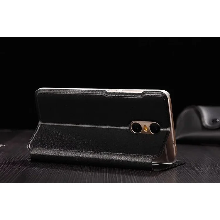 Information View Window Leather Stand Case for Xiaomi Redmi Note 4 - Black