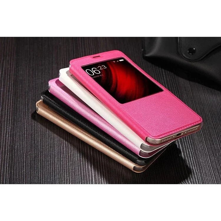 Information View Window Leather Stand Case for Xiaomi Redmi Note 4 - Black