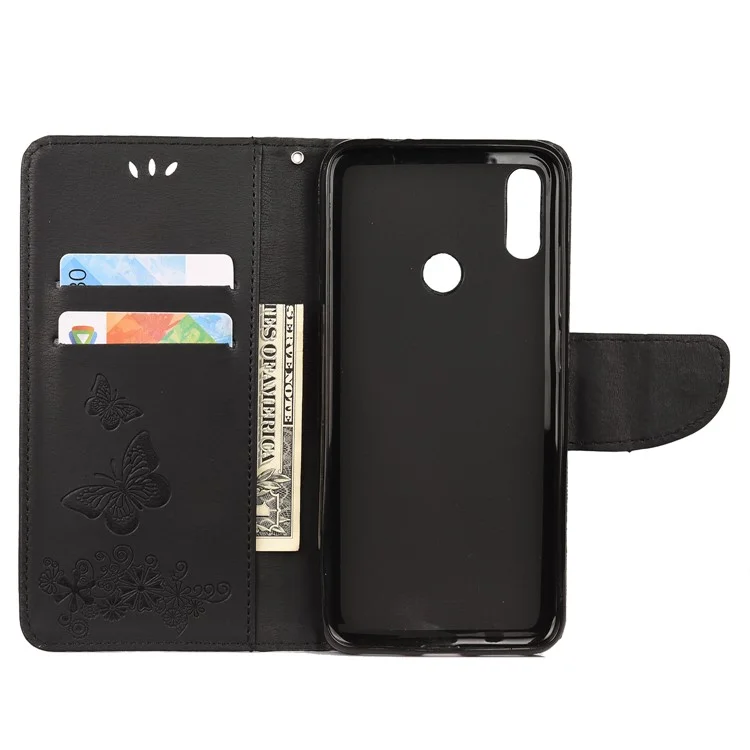 Empreinte Papillon Fleurs en Cuir Support de Portefeuille Folio Pour Xiaomi Redmi Note 7s / Remarque 7 / Note 7 Pro (inde) - le Noir