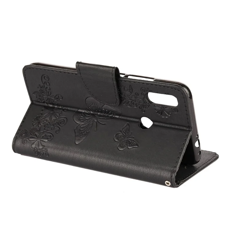 Impronta Fiori Butterfly Whatet Case Del Portafoglio Per il Folio Per Xiaomi Redmi Note 7S / Nota 7 / Nota 7 Pro (India) - Nero