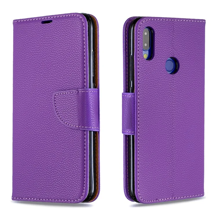 Custodia Portafoglio Litchi Con Custodia In Pelle Con Cinturino Per Xiaomi Redmi Note 7 / Note 7 Pro (india) - Viola