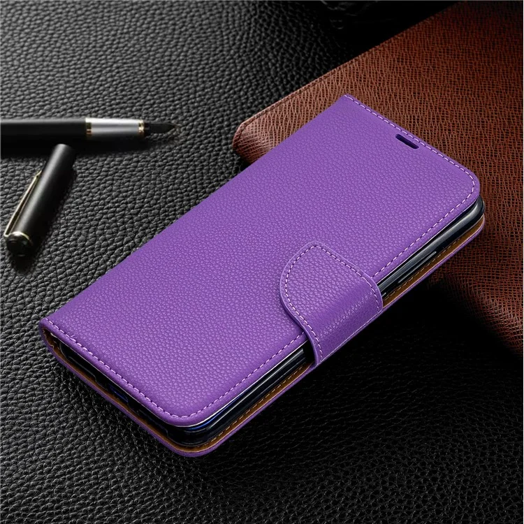 Custodia Portafoglio Litchi Con Custodia In Pelle Con Cinturino Per Xiaomi Redmi Note 7 / Note 7 Pro (india) - Viola