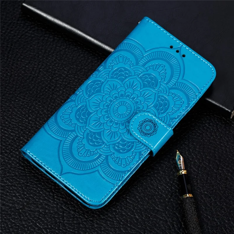 Für Xiaomi Redmi Note 7s / Anmerkung 7 / Anmerkung 7 Pro (Indien) Impressum Mandala Blume Leder Brieftasche Titel Telefon Fall - Blau