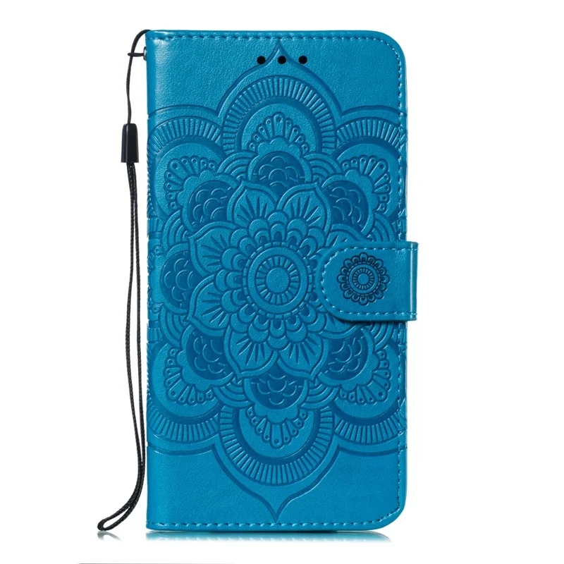Für Xiaomi Redmi Note 7s / Anmerkung 7 / Anmerkung 7 Pro (Indien) Impressum Mandala Blume Leder Brieftasche Titel Telefon Fall - Blau