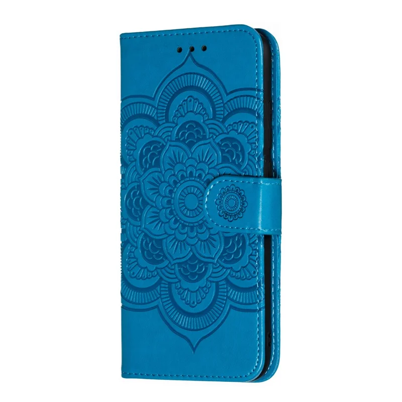 Für Xiaomi Redmi Note 7s / Anmerkung 7 / Anmerkung 7 Pro (Indien) Impressum Mandala Blume Leder Brieftasche Titel Telefon Fall - Blau
