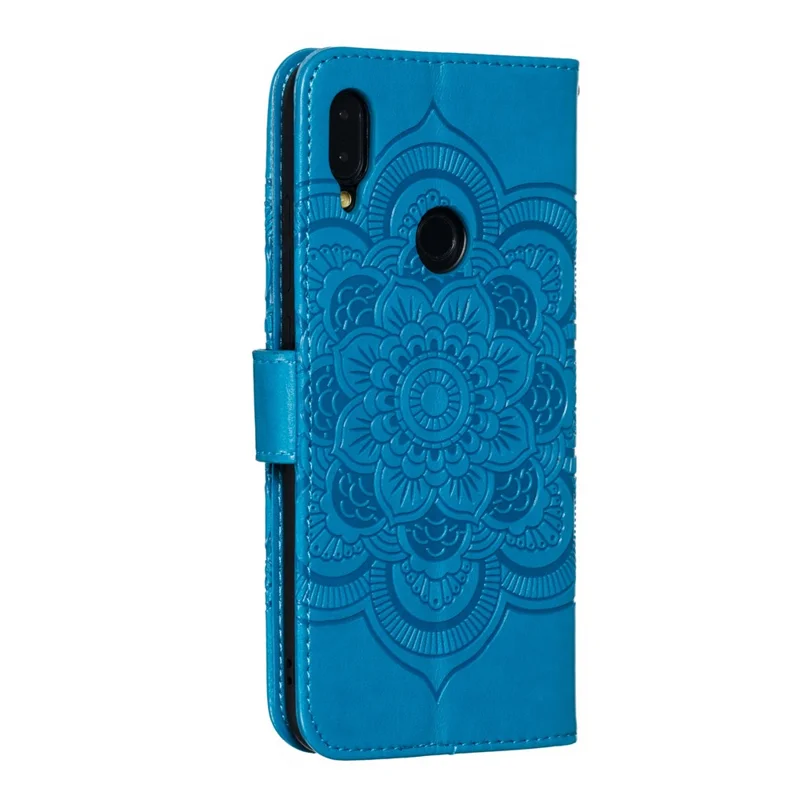 Für Xiaomi Redmi Note 7s / Anmerkung 7 / Anmerkung 7 Pro (Indien) Impressum Mandala Blume Leder Brieftasche Titel Telefon Fall - Blau