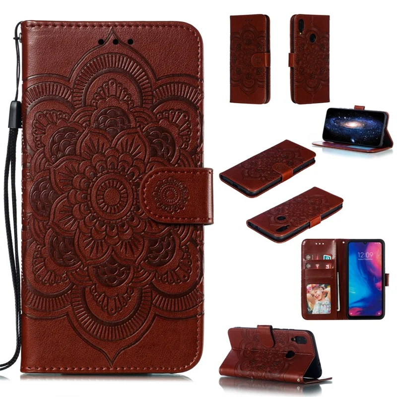 For Xiaomi Redmi Note 7S / Note 7/Note 7 Pro (India) Imprint Mandala Flower Leather Wallet Cover Phone Case - Brown