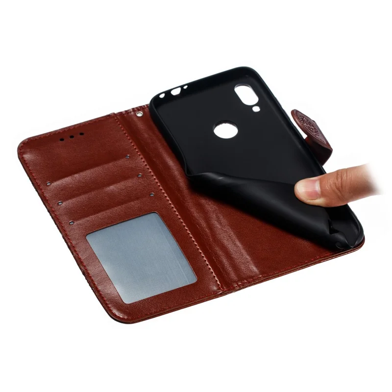 For Xiaomi Redmi Note 7S / Note 7/Note 7 Pro (India) Imprint Mandala Flower Leather Wallet Cover Phone Case - Brown