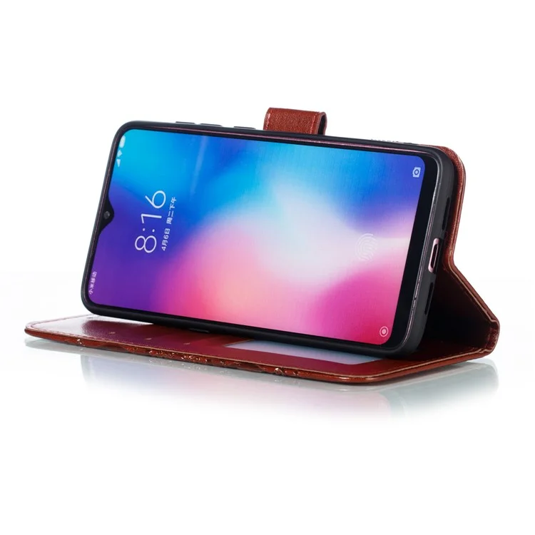 Para Xiaomi Mi 9 Impresión Mandala Flower Stand Case Teléfono de Cuero Cubierta - Marrón