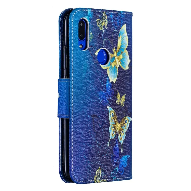 Pour Xiaomi Redmi 7 Pattern Printing le Cuir Stand Portefeuille - Papillons Bleus