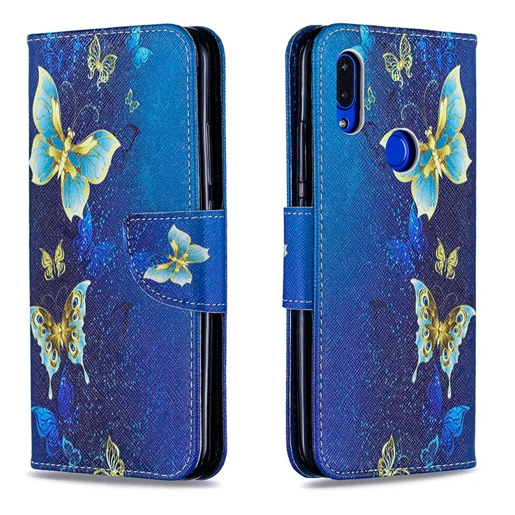 For Xiaomi Redmi 7 Pattern Printing Leather Stand Wallet Case - Blue Butterflies