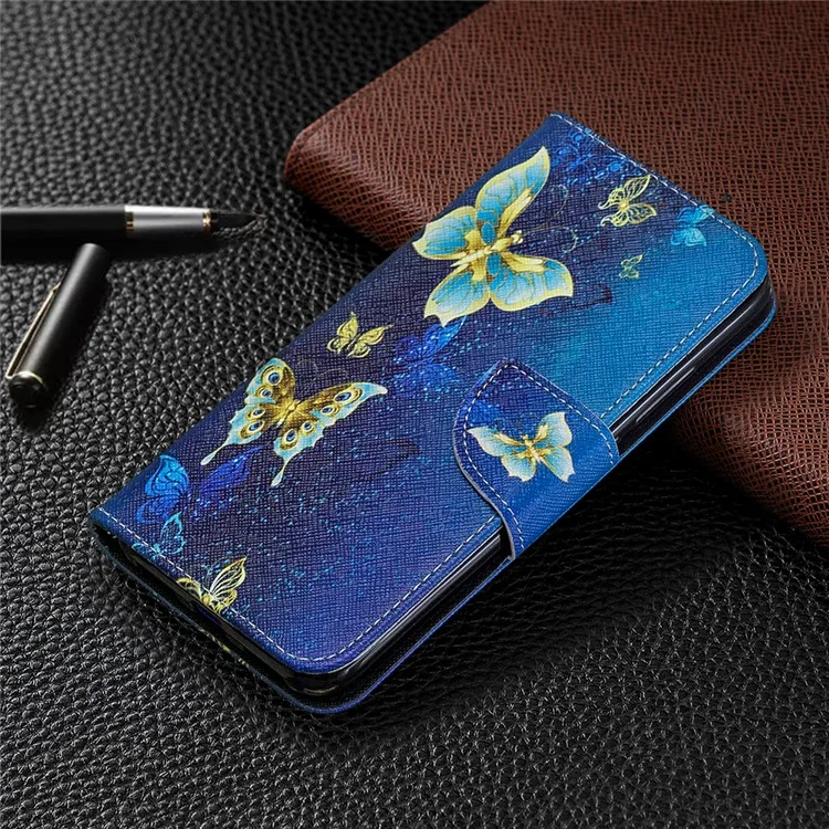 For Xiaomi Redmi 7 Pattern Printing Leather Stand Wallet Case - Blue Butterflies