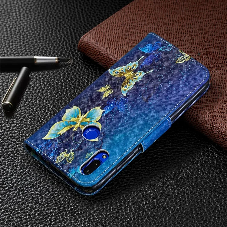 For Xiaomi Redmi 7 Pattern Printing Leather Stand Wallet Case - Blue Butterflies