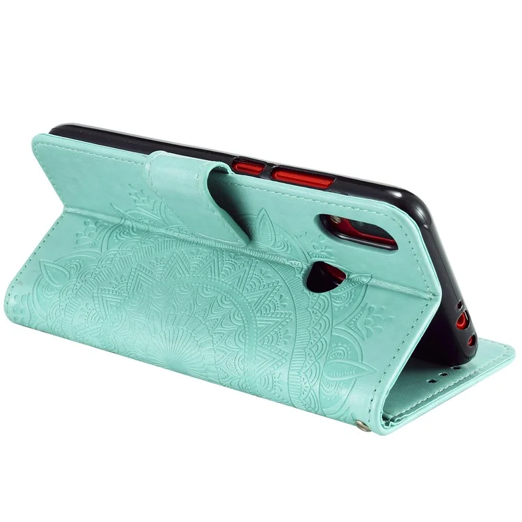 Imprint Mandala Pattern Wallet Stand Leather Flip Case for Xiaomi Redmi Note 7S / Note 7 / Note 7 Pro (India) - Cyan