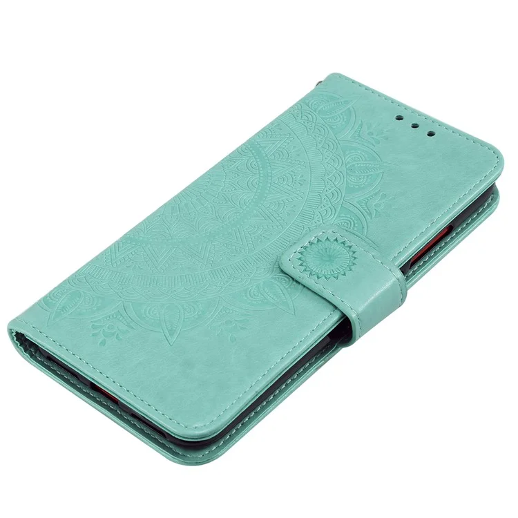 Impronta Mandala Pattern Wormet Stand in Pelle Custodia Per Xiaomi Redmi Note 7S / Nota 7 / Nota 7 Pro (India) - Ciano