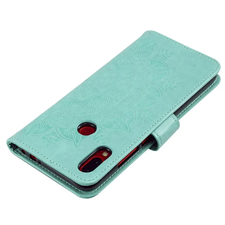 Imprint Mandala Pattern Wallet Stand Leather Flip Case for Xiaomi Redmi Note 7S / Note 7 / Note 7 Pro (India) - Cyan