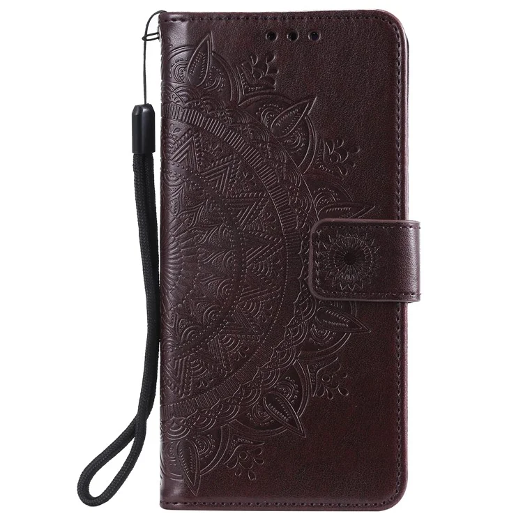 Imprint Mandala Pattern Wallet Stand Leather Flip Case for Xiaomi Redmi Note 7S / Note 7 / Note 7 Pro (India) - Dark Brown