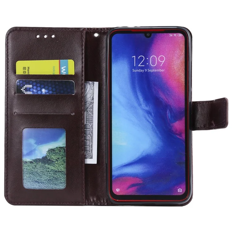 Impronta Mandala Pattern Wormet Stand in Pelle Custodia Per Xiaomi Redmi Note 7S / Nota 7 / Nota 7 Pro (India) - Marrone Scuro