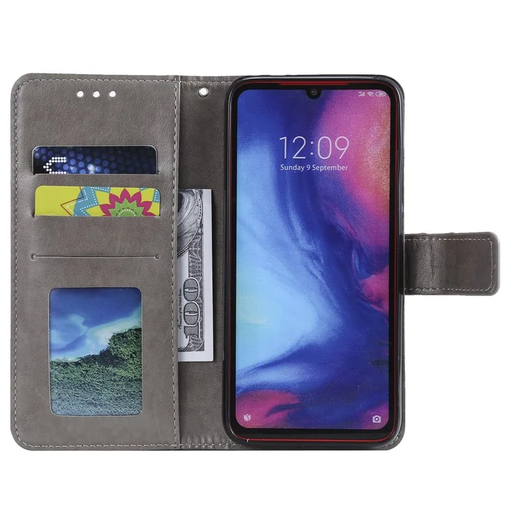 Imprint Mandala Pattern Wallet Stand Leather Flip Case for Xiaomi Redmi Note 7S / Note 7 / Note 7 Pro (India) - Grey