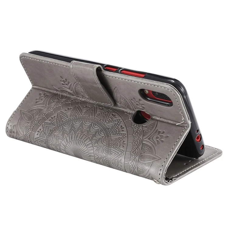 Imprint Mandala Pattern Wallet Stand Leather Flip Case for Xiaomi Redmi Note 7S / Note 7 / Note 7 Pro (India) - Grey