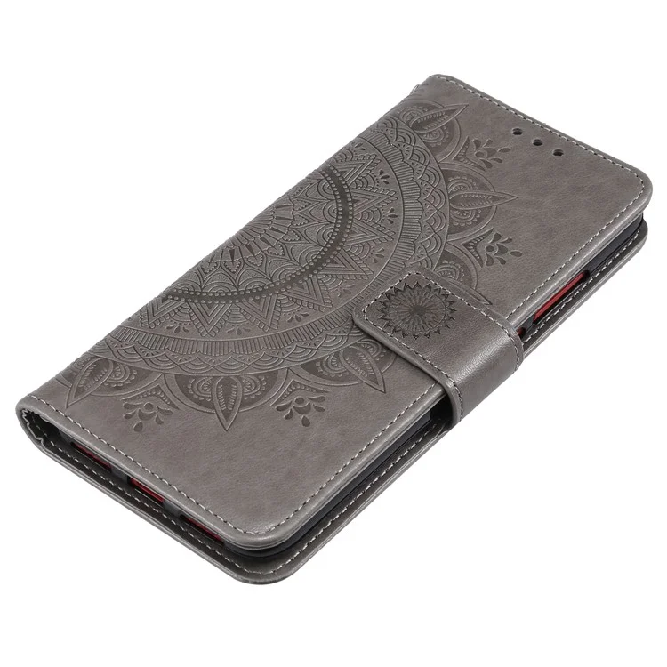 Empreinte Mandala Modèle Portefeuille Support Étui à Retournement en Cuir Pour Xiaomi Redmi Note 7s / Remarque 7 / Note 7 Pro (inde) - Gris