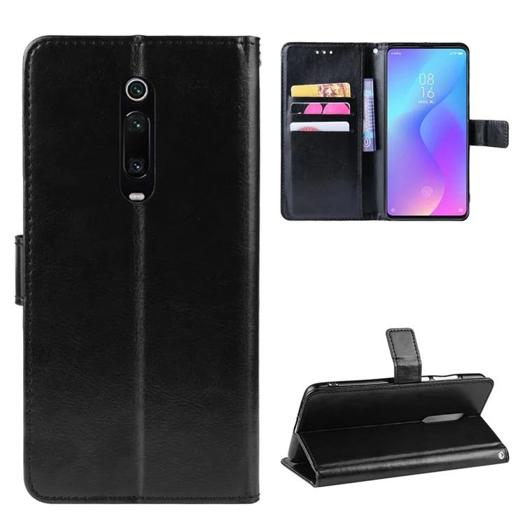 Casa Crazy Horse Leather Casal Para Xiaomi Redmi K20 / Mi 9t / Redmi K20 Pro / Mi 9T Pro - Preto