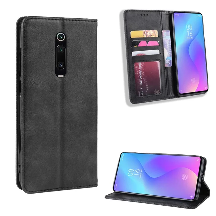 Vintage Style Leather Wallet Case for Xiaomi Redmi K20 / Mi 9T / Redmi K20 Pro / Mi 9T Pro - Black