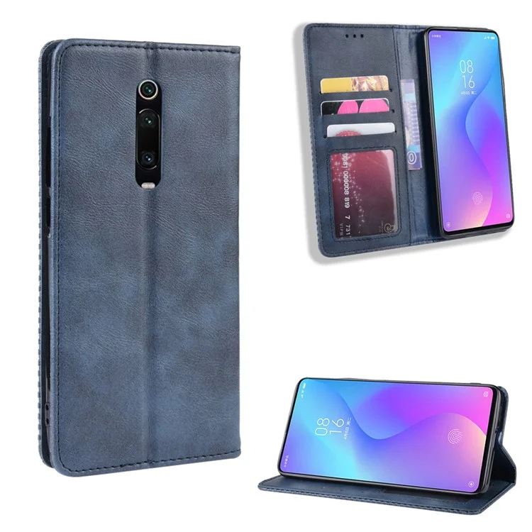 Vintage Style Leather Wallet Case for Xiaomi Redmi K20 / Mi 9T / Redmi K20 Pro / Mi 9T Pro - Blue