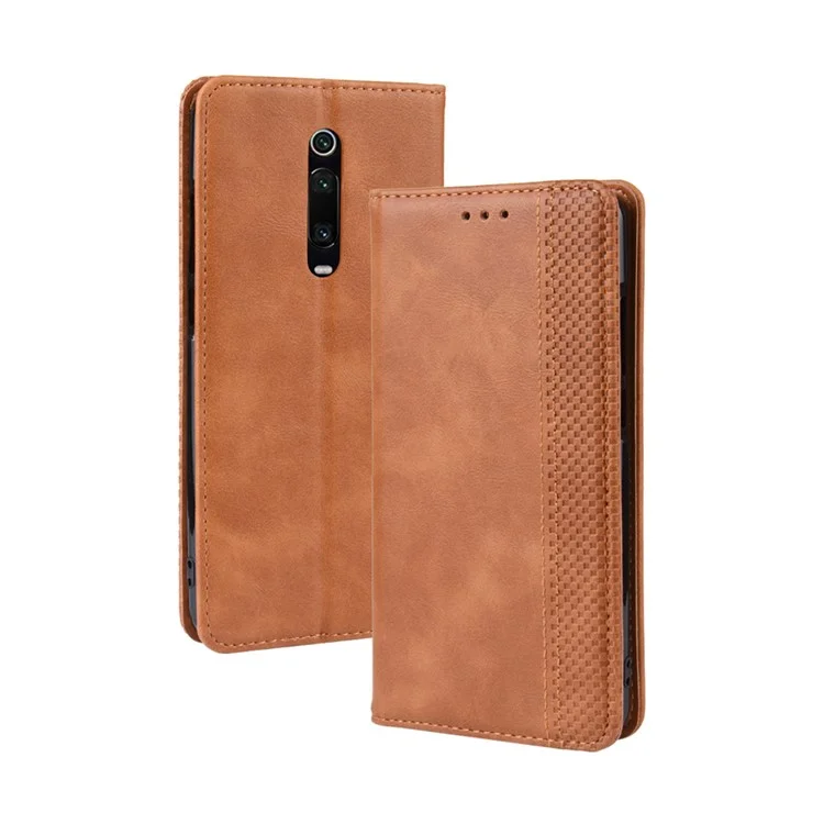 Étui de Portefeuille en Cuir de Style Vintage Pour Xiaomi Redmi K20 / mi 9T / Redmi K20 Pro / Mi 9t Pro - Brun