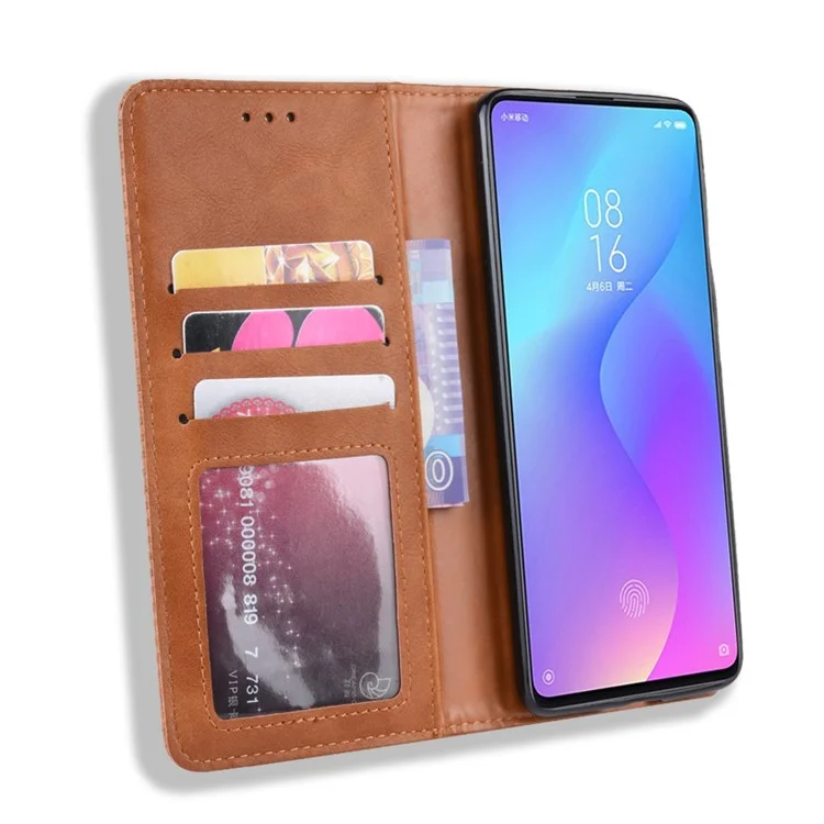 Vintage Style Leather Wallet Case for Xiaomi Redmi K20 / Mi 9T / Redmi K20 Pro / Mi 9T Pro - Brown