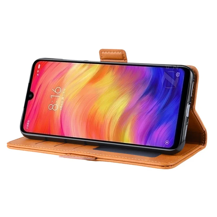 Dual-clasp Leather Wallet Stand Phone Case Cover for Xiaomi Redmi Note 7 / Note 7 Pro (India) / Note 7S - Light Brown