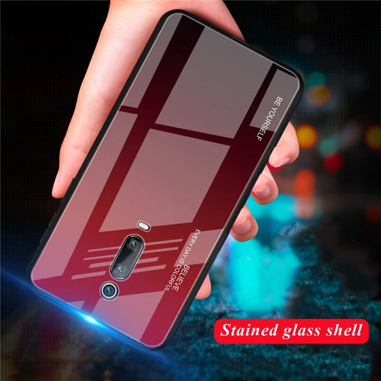 Gradiente de Estilo de Color Glass+PC+TPU Teléfono Para Xiaomi Redmi K20 / Mi 9t / K20 Pro / Mi 9t Pro - Rojo / Negro