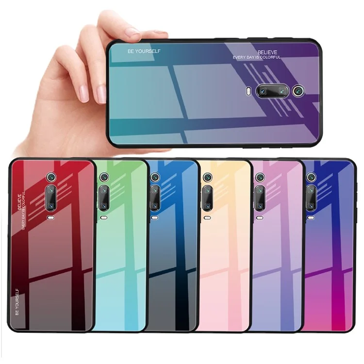 Gradient Color Style Glass+PC+TPU Handyhülle für Xiaomi Redmi K20 / Mi 9T / K20 Pro / Mi 9T Pro - Rot / Schwarz