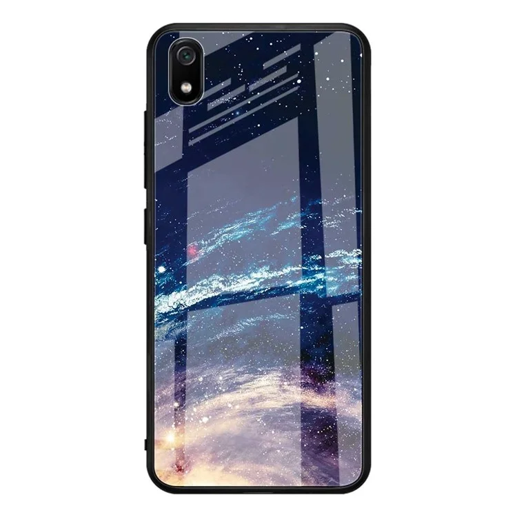 Pattern Printing Glass Back + Soft TPU Edge Hybrid Phone Case for Xiaomi Redmi 7A - Universe