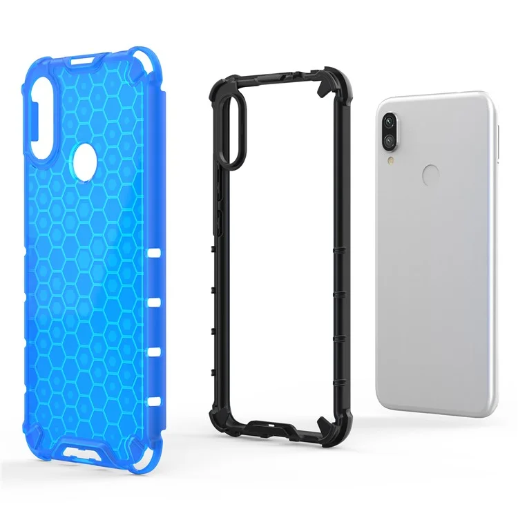 Honeycomb Pattern Shock-proof TPU + PC Hybrid Phone Case for Xiaomi Redmi Note 7 / Note 7 Pro (India) / Note 7S - Blue