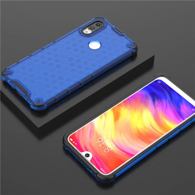 Honeycomb Pattern Shock-proof TPU + PC Hybrid Phone Case for Xiaomi Redmi Note 7 / Note 7 Pro (India) / Note 7S - Blue