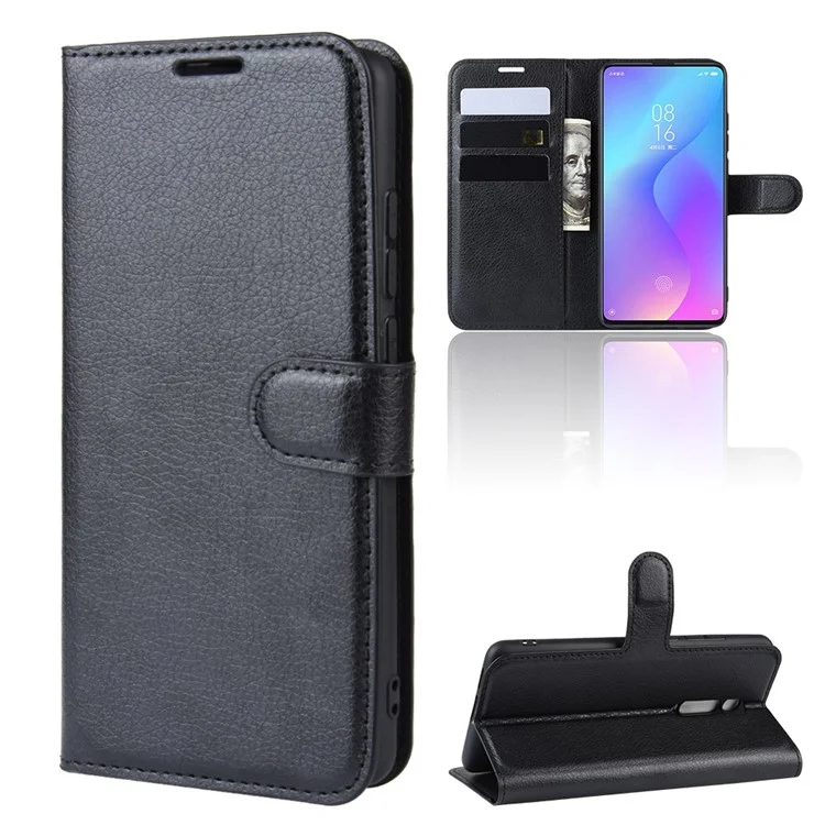 Litchi Skin Leather Phone Cover for Redmi K20 / K20 Pro / Mi 9T / Mi 9T Pro - Black