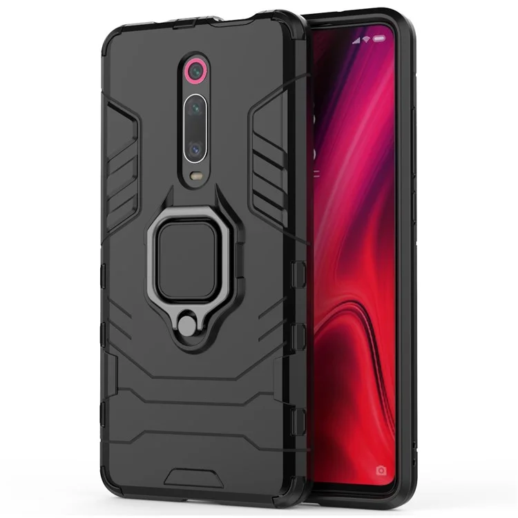 Rotierende Ringständer-Rüstungsstil PC+TPU Schutzhülle für Xiaomi Redmi K20/K20 Pro - Schwarz