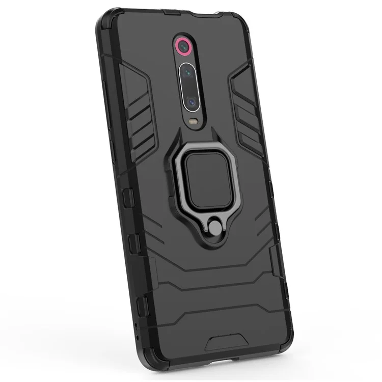 Rotierende Ringständer-Rüstungsstil PC+TPU Schutzhülle für Xiaomi Redmi K20/K20 Pro - Schwarz