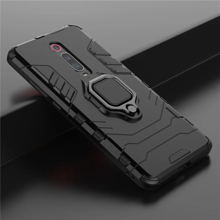 Rotierende Ringständer-Rüstungsstil PC+TPU Schutzhülle für Xiaomi Redmi K20/K20 Pro - Schwarz