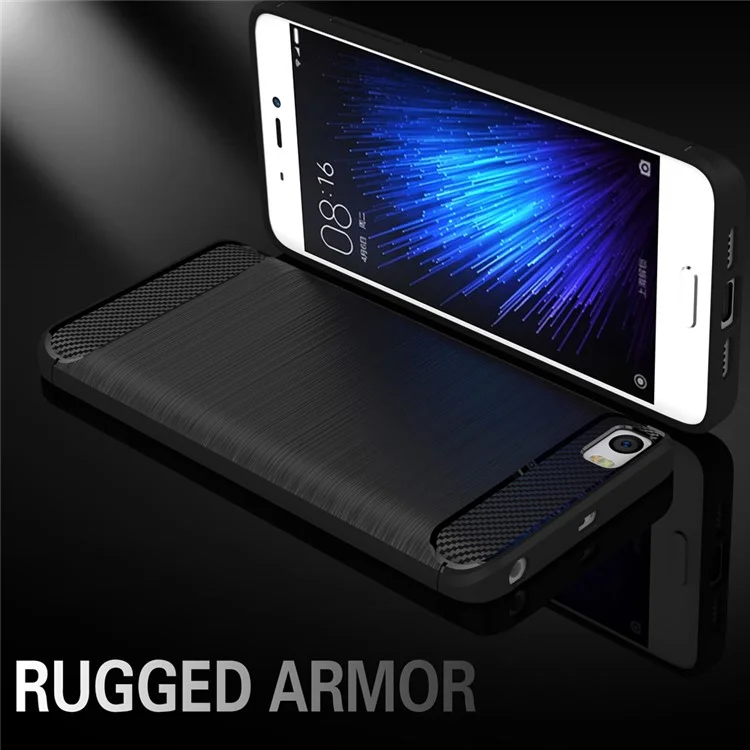 Brushed Carbon Fiber TPU Back Phone Case for Xiaomi Mi 5 - Black