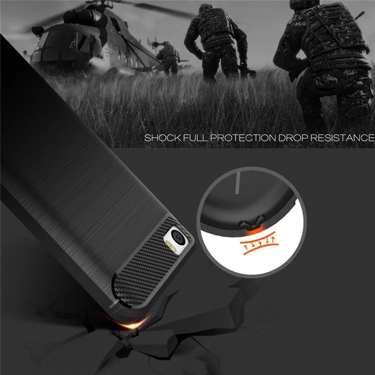 Brushed Carbon Fiber TPU Back Phone Case for Xiaomi Mi 5 - Black
