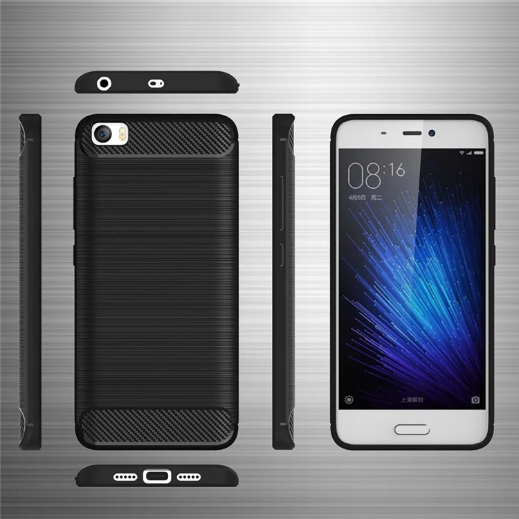 Brushed Carbon Fiber TPU Back Phone Case for Xiaomi Mi 5 - Black