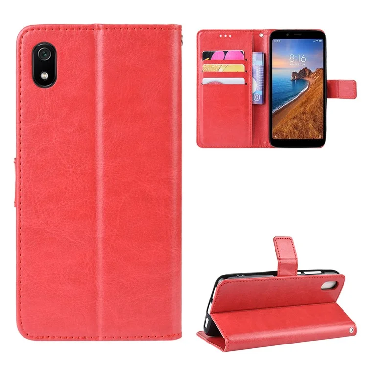 Crazy Horse Texture Leather Stand Wallet Phone Shell for Xiaomi Redmi 7A - Red