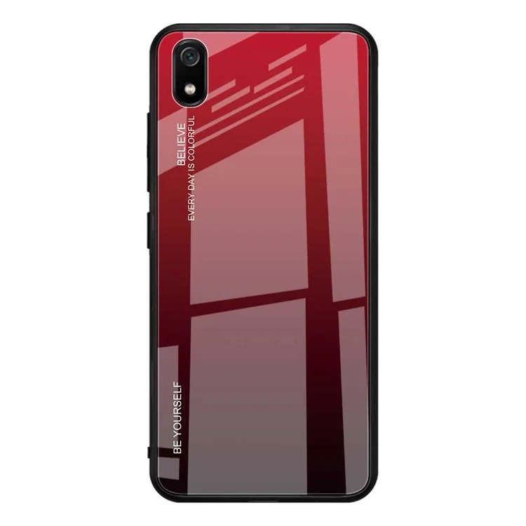 Vetro a Colori Gradiente + Custodia Ibrida TPU Per Xiaomi Redmi 7A - Rosso / Nero