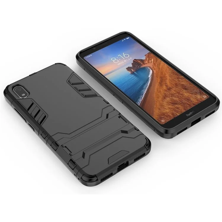 Plástico + Tpu Híbrido de Telefone Com Kickstand Para Xiaomi Redmi 7a - Preto