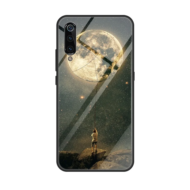Pattern Printing Tempered Glass + TPU Back Shell for Xiaomi Mi 9 - Moon Picking Man