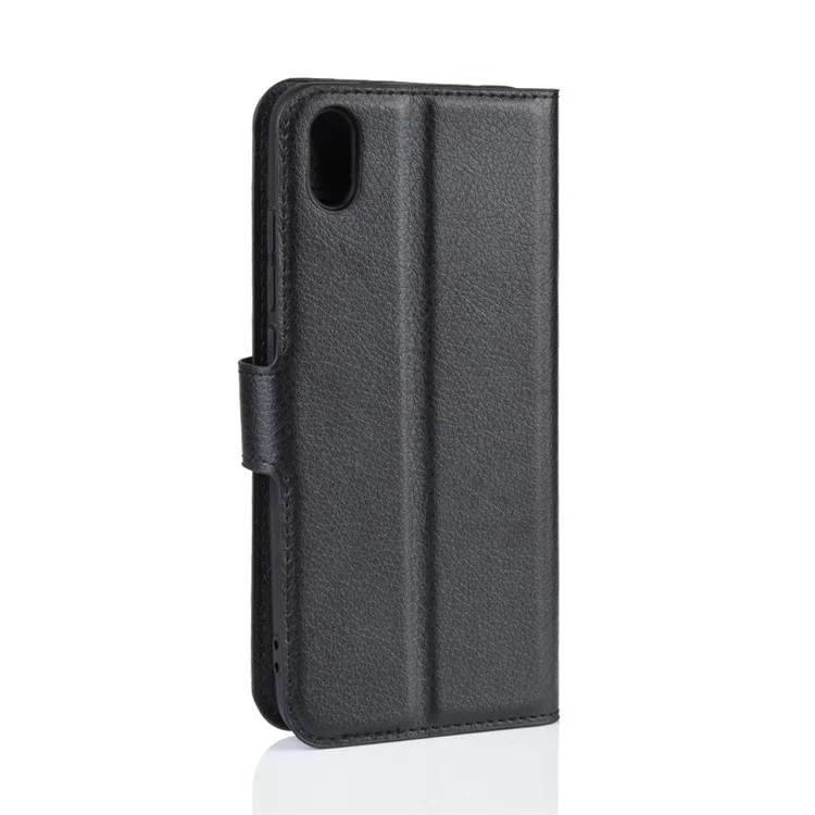 Litchi Texture Wallet PU Leather Stand Phone Casing for Xiaomi Redmi 7A - Black